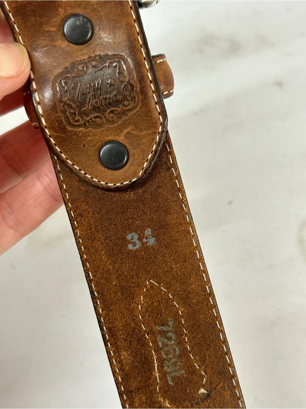 Tony Lama Men's Brown Sierra Madre Belt 34 Style 7269L Silver Buckle Concho